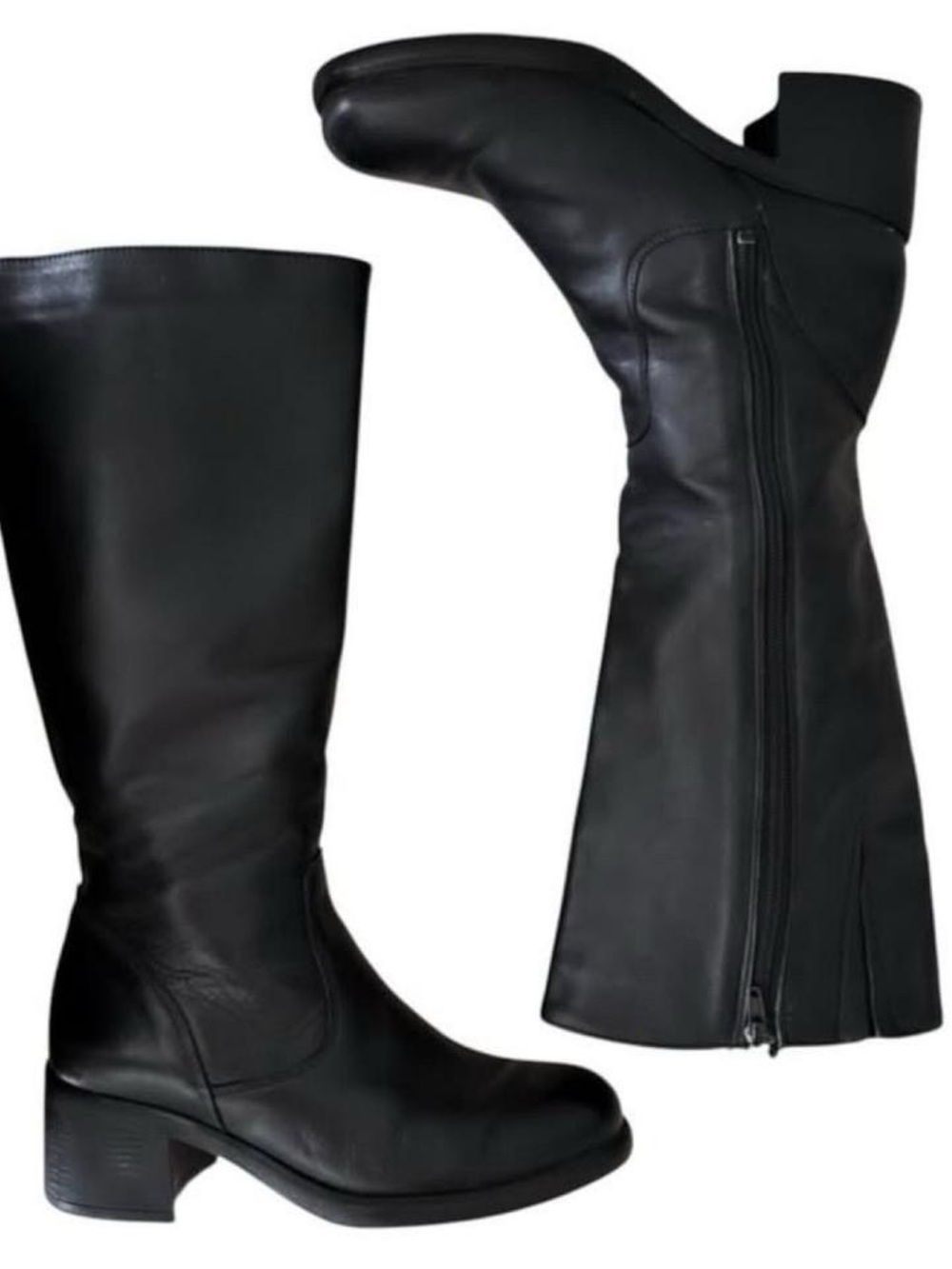 Vintage La CANADIENNE Black Knee High Leather Boots Under Over The Y2K 90s